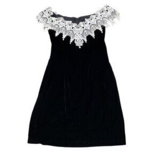 Jessica McClintock Dillards black velvet white lace occassion cocktail dress 11